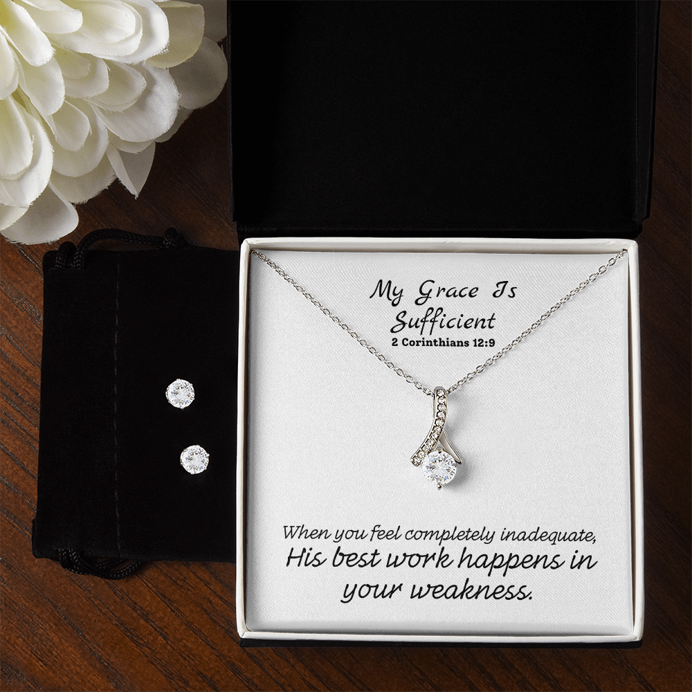 My Grace Is Sufficient (2 Corinthians 12:9) | Alluring Beauty Necklace & Earring Set