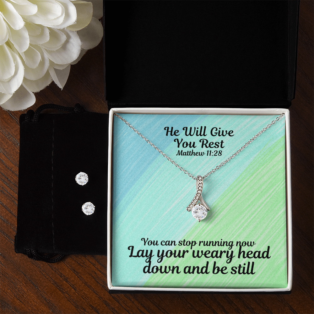 He Will Give You Rest (Matthew 11:28) | Alluring Beauty Necklace & Earring Set