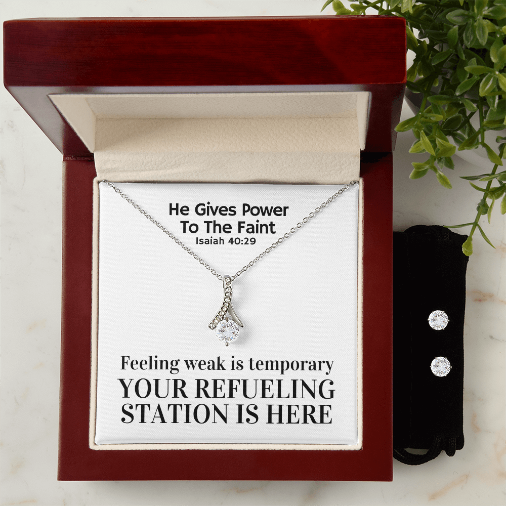 He Gives Power To The Faint (Isaiah 40:29) | Alluring Beauty Necklace & Earring Set