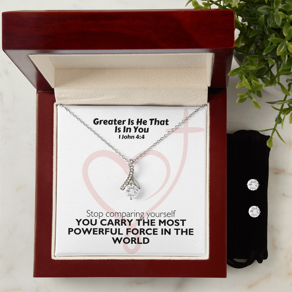 Greater Is He That Is In You (1 John 4:4) | Alluring Beauty Necklace & Earring Set