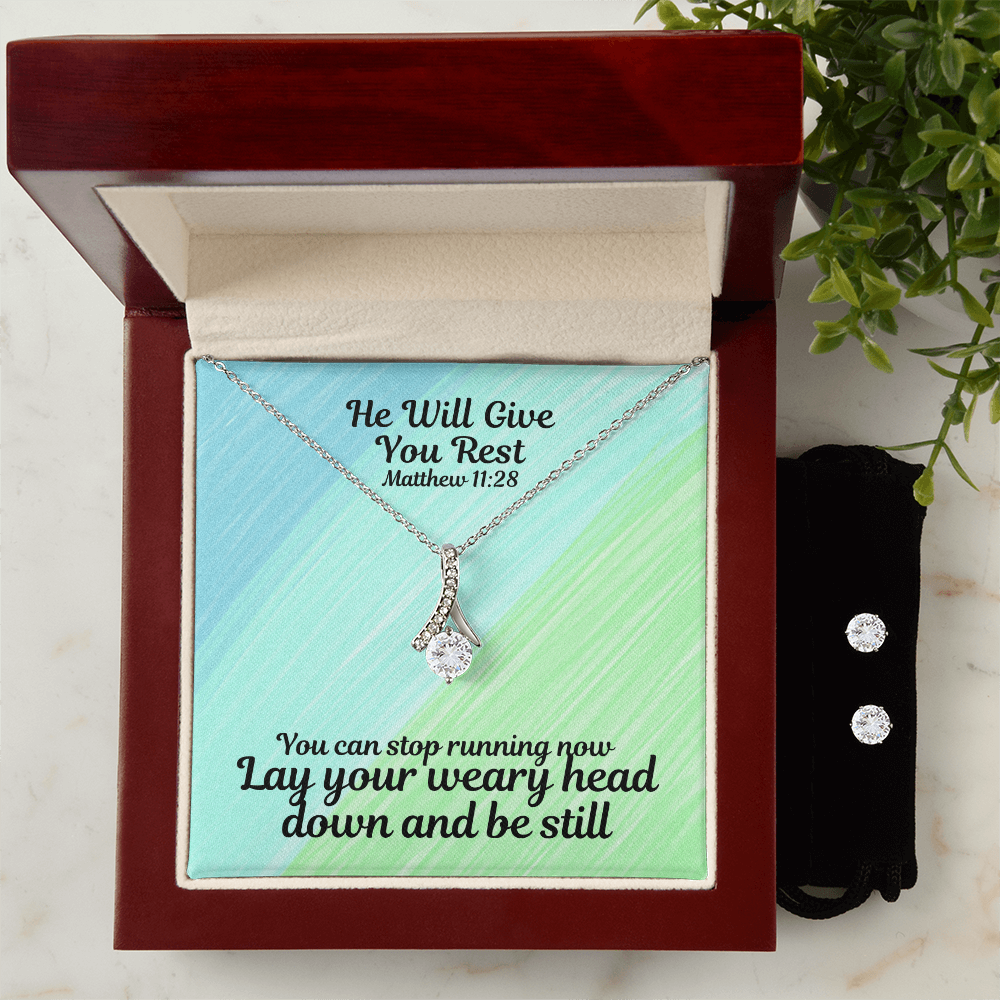 He Will Give You Rest (Matthew 11:28) | Alluring Beauty Necklace & Earring Set