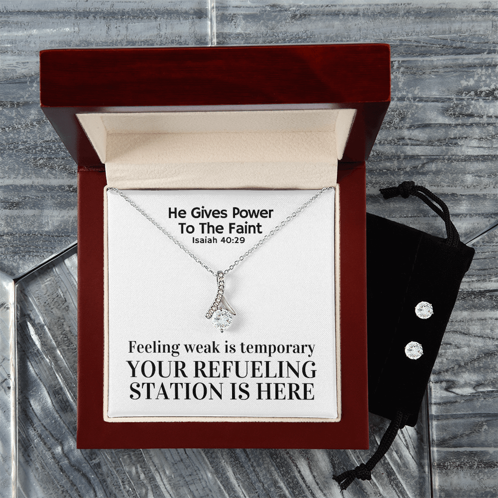 He Gives Power To The Faint (Isaiah 40:29) | Alluring Beauty Necklace & Earring Set