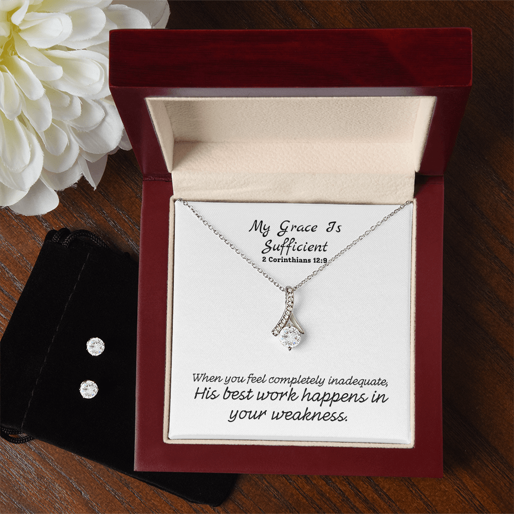 My Grace Is Sufficient (2 Corinthians 12:9) | Alluring Beauty Necklace & Earring Set