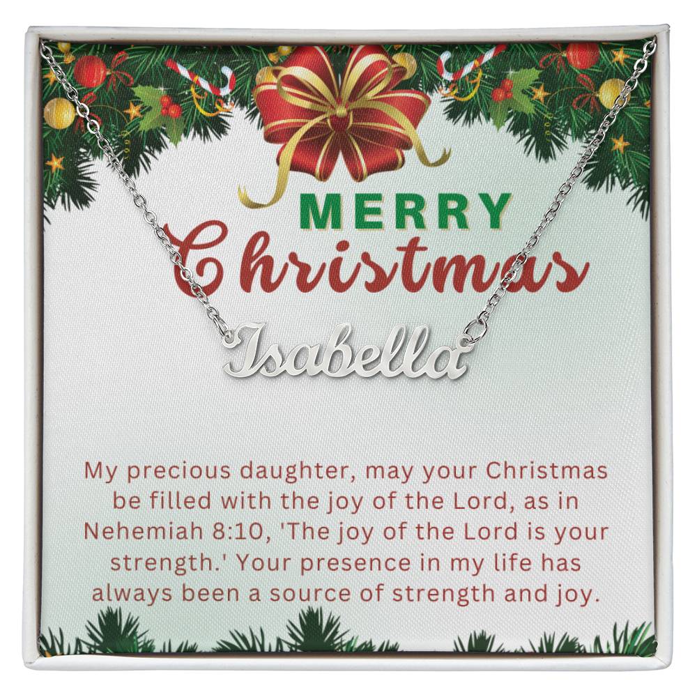 Personalised Name Necklace For Daughter ~Nehemiah 8:10~ (Horizontal)