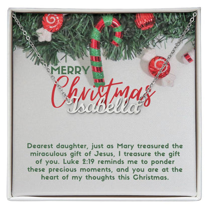 Personalised Name Necklace For Daughter ~Luke 2:19~ (Horizontal)