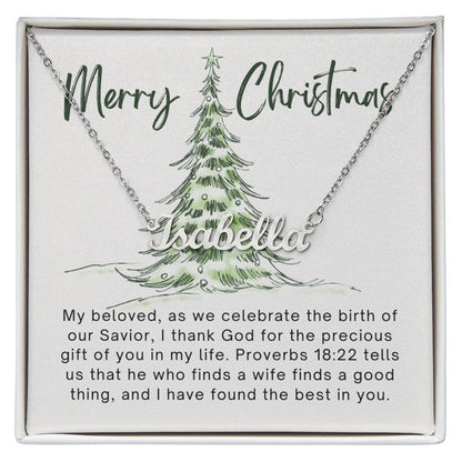 Personalised Name Necklace For Wife ~Proverbs 18:22~ (Horizontal)