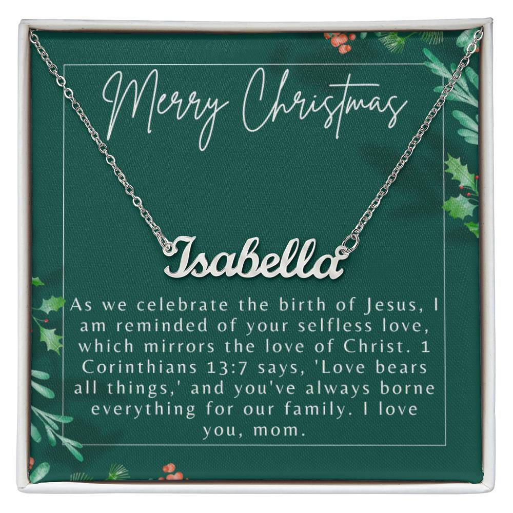 Personalised Name Necklace For Mom ~1 Corinthians 13:7~ (Horizontal)