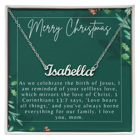 Personalised Name Necklace For Mom ~1 Corinthians 13:7~ (Horizontal)