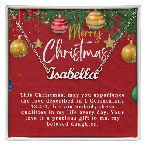 Personalised Name Necklace For Daughter ~1 Corinthians 13:4-7~ (Vertical)