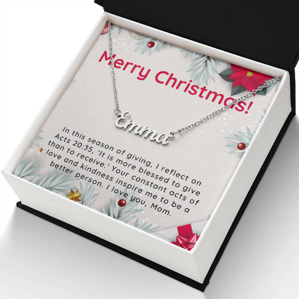 Personalised Name Necklace For Mom ~Acts 20:35~ (Horizontal)