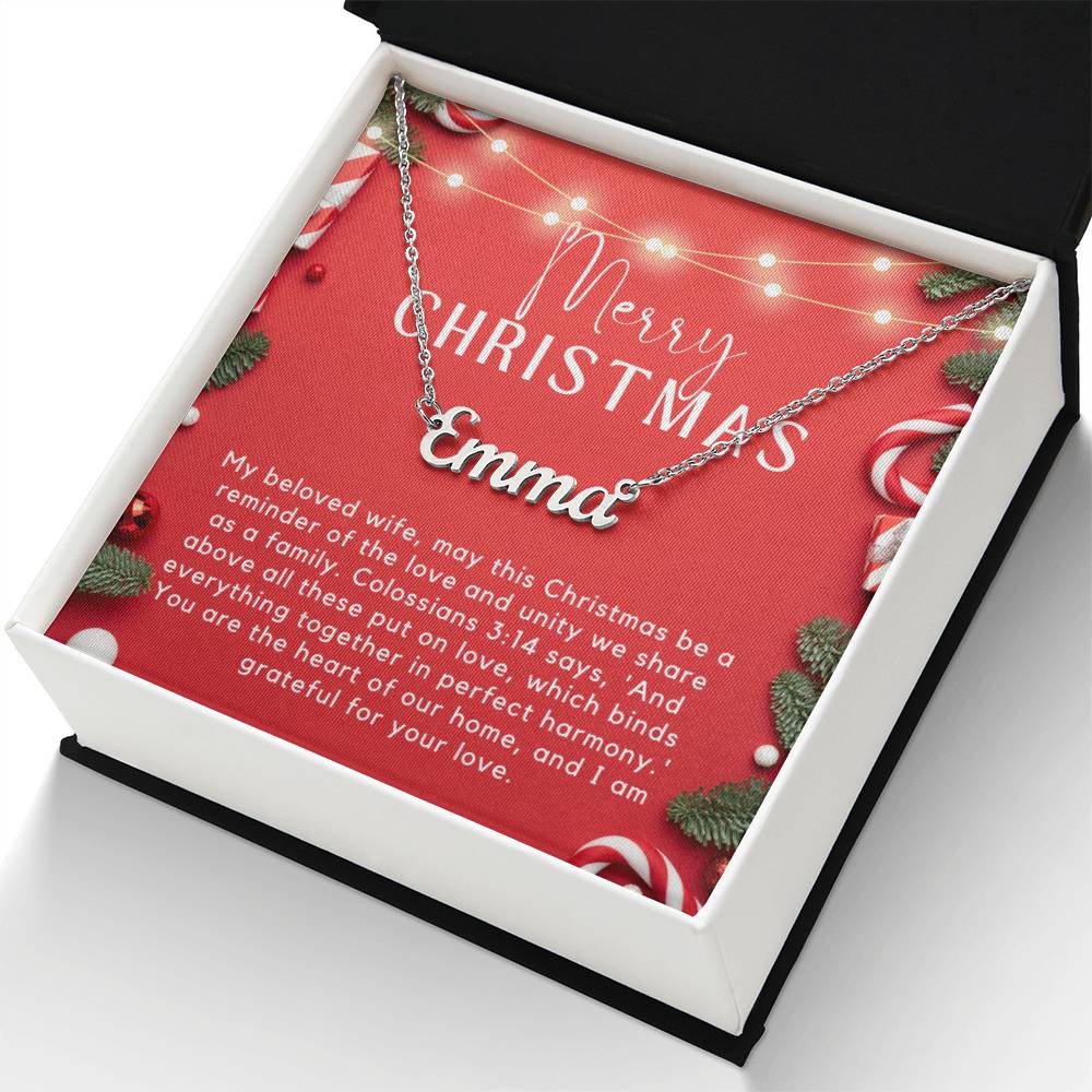 Personalised Name Necklace For Wife ~Colossians 3:14~ (Horizontal)