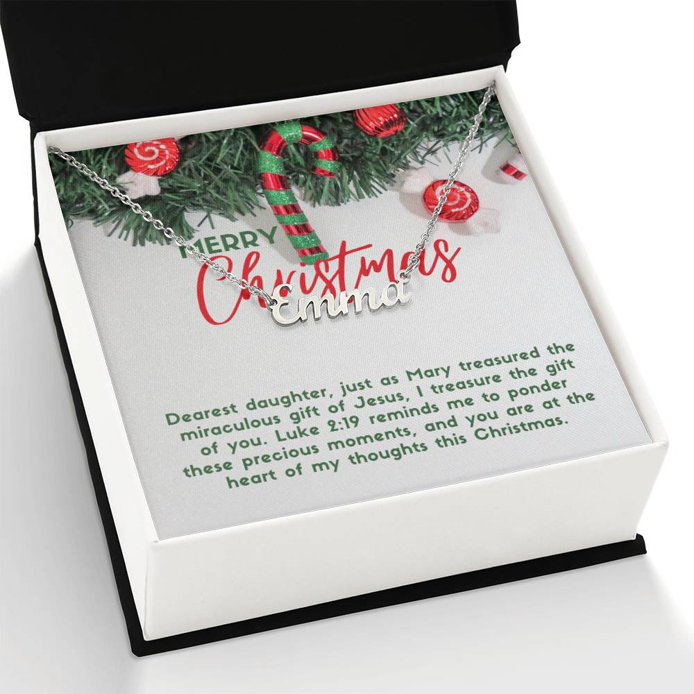 Personalised Name Necklace For Daughter ~Luke 2:19~ (Horizontal)