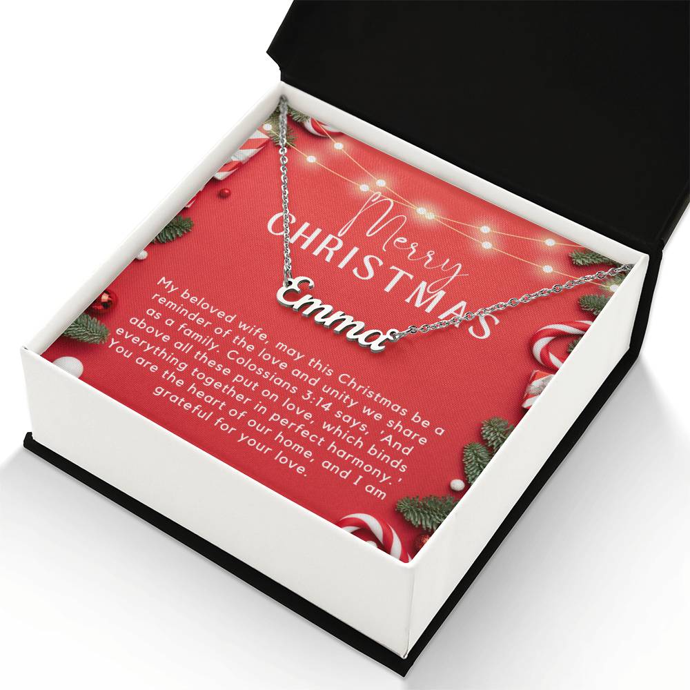 Personalised Name Necklace For Wife ~Colossians 3:14~ (Horizontal)