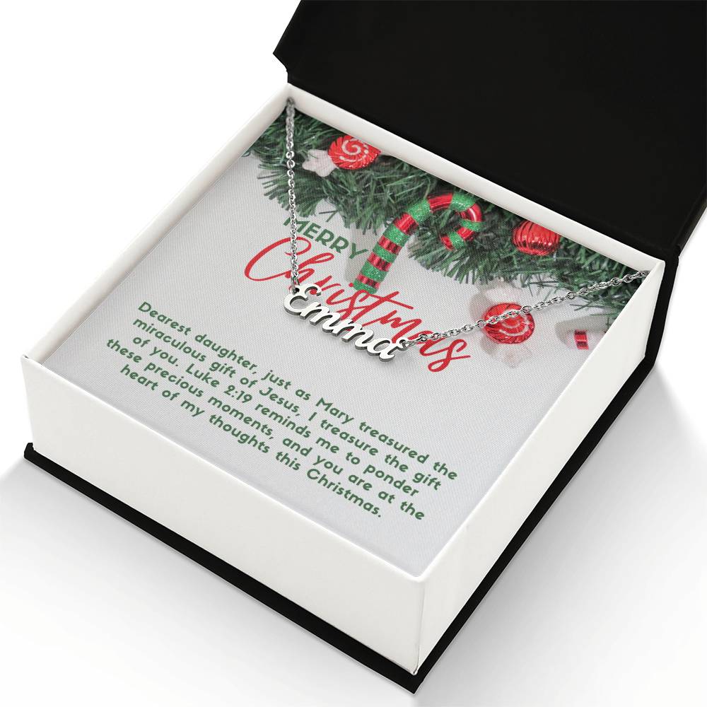 Personalised Name Necklace For Daughter ~Luke 2:19~ (Horizontal)