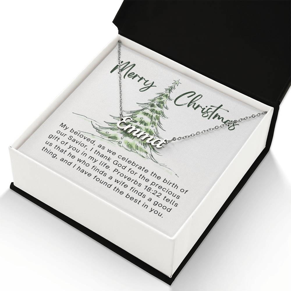 Personalised Name Necklace For Wife ~Proverbs 18:22~ (Horizontal)