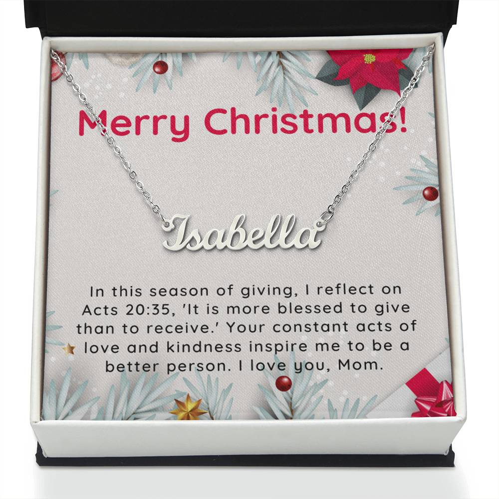 Personalised Name Necklace For Mom ~Acts 20:35~ (Horizontal)