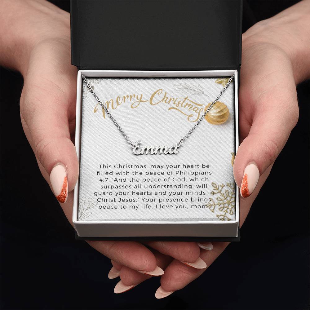 Personalised Name Necklace For Mom ~Philippians 4:7~ (Horizontal)