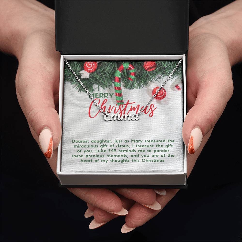 Personalised Name Necklace For Daughter ~Luke 2:19~ (Horizontal)