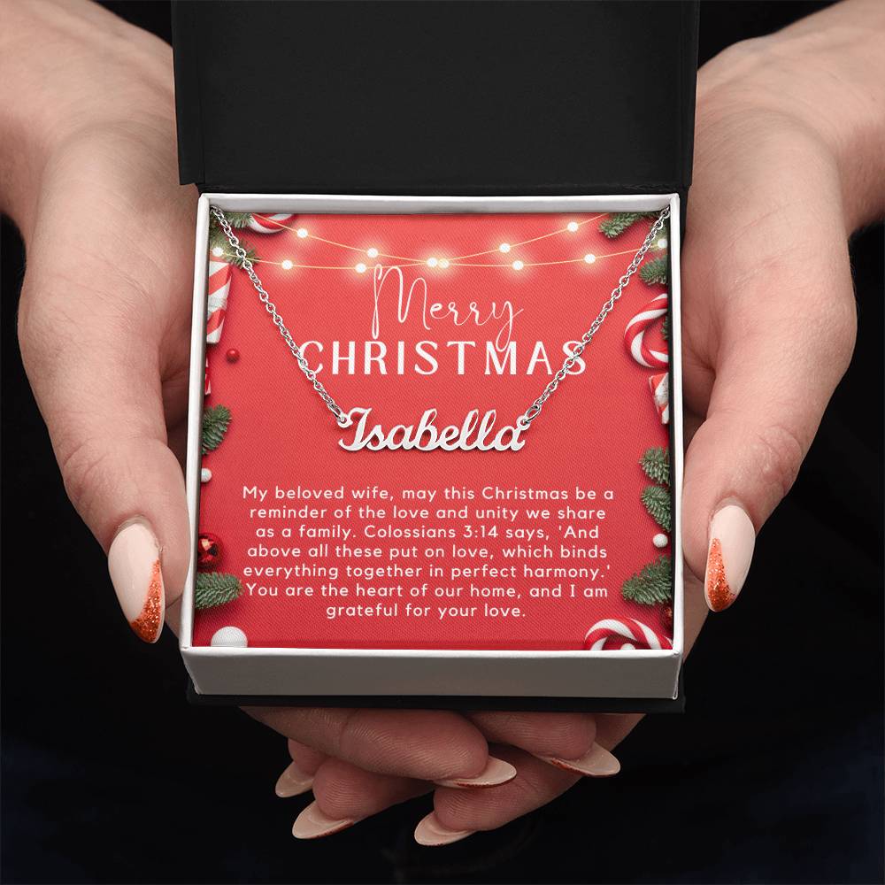 Personalised Name Necklace For Wife ~Colossians 3:14~ (Horizontal)