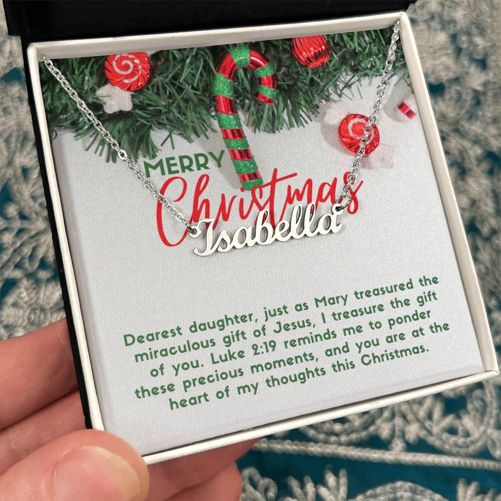 Personalised Name Necklace For Daughter ~Luke 2:19~ (Horizontal)