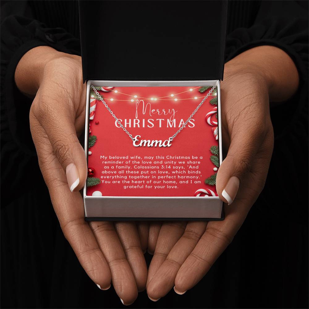 Personalised Name Necklace For Wife ~Colossians 3:14~ (Horizontal)