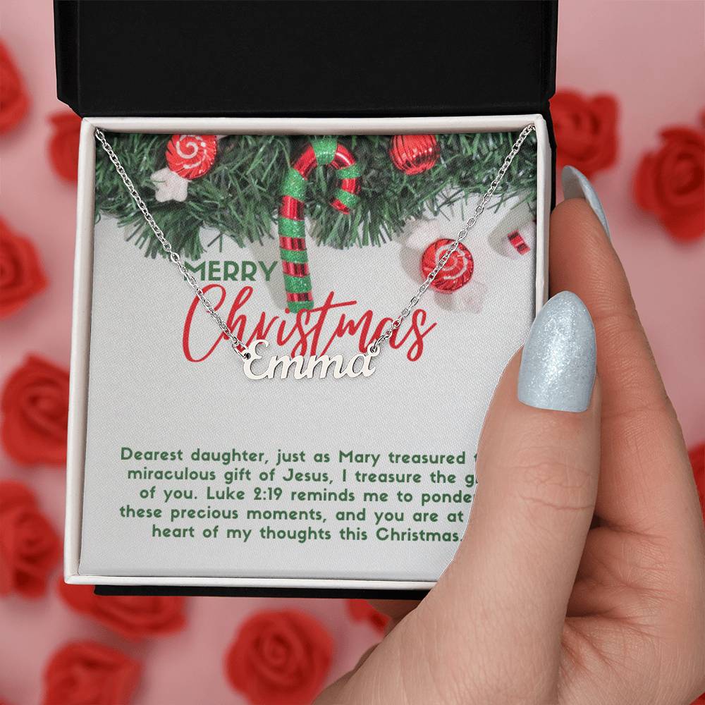 Personalised Name Necklace For Daughter ~Luke 2:19~ (Horizontal)