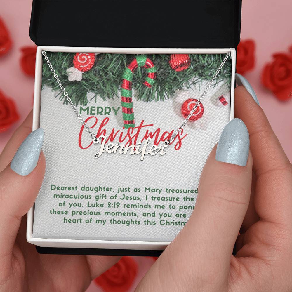 Personalised Name Necklace For Daughter ~Luke 2:19~ (Horizontal)