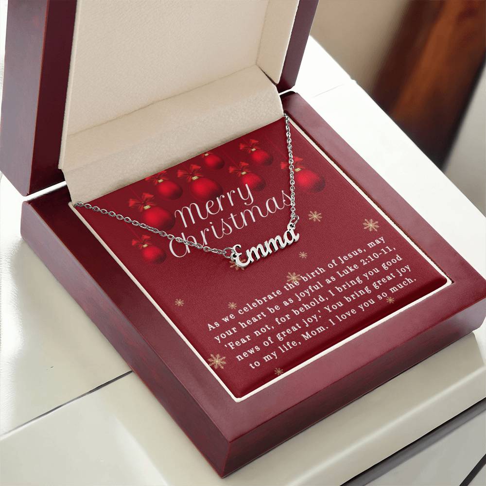 Personalised Name Necklace For Mom ~Luke 2:10-11~ (Horizontal)