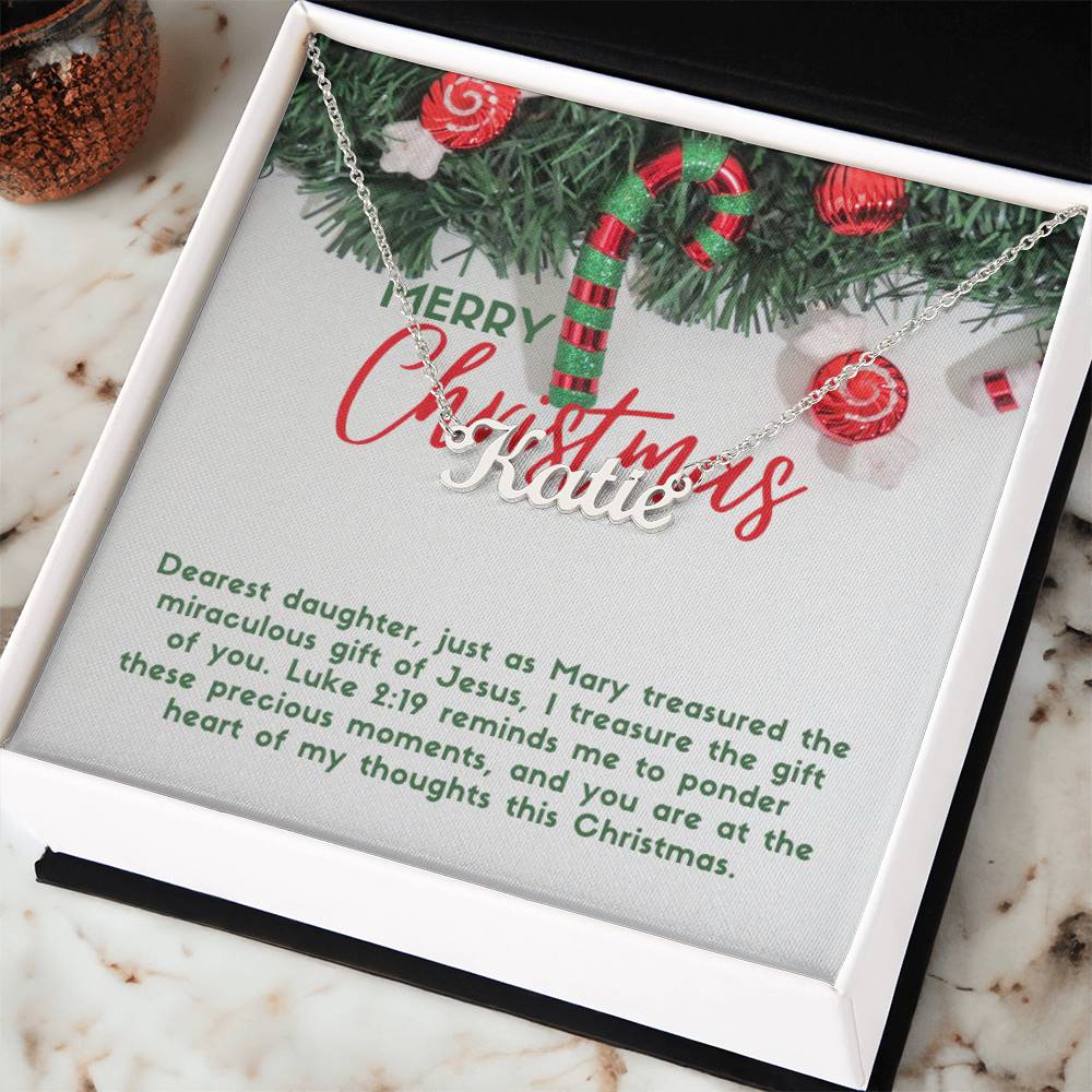 Personalised Name Necklace For Daughter ~Luke 2:19~ (Horizontal)