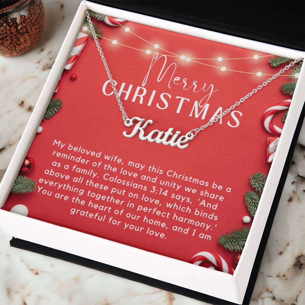 Personalised Name Necklace For Wife ~Colossians 3:14~ (Horizontal)