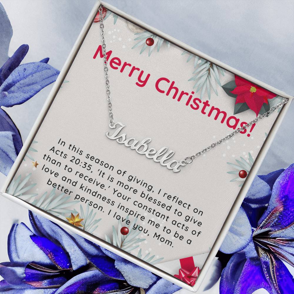 Personalised Name Necklace For Mom ~Acts 20:35~ (Horizontal)