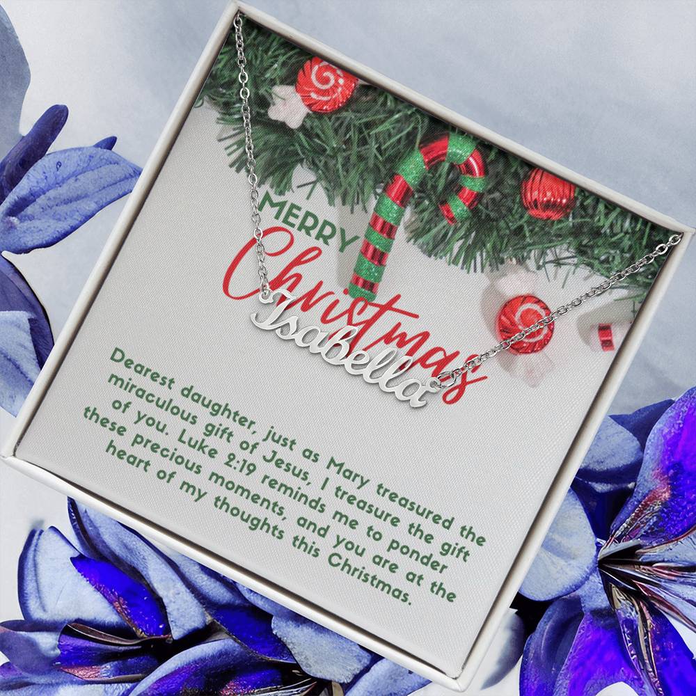 Personalised Name Necklace For Daughter ~Luke 2:19~ (Horizontal)