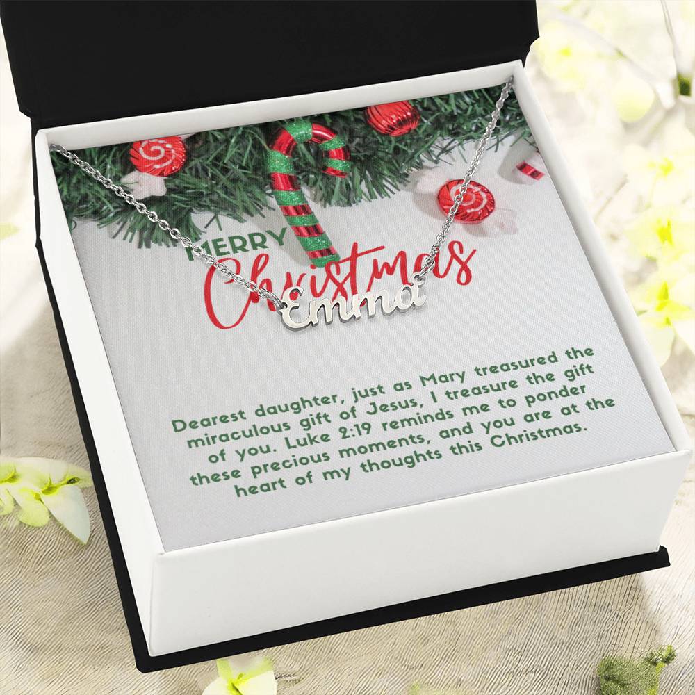 Personalised Name Necklace For Daughter ~Luke 2:19~ (Horizontal)