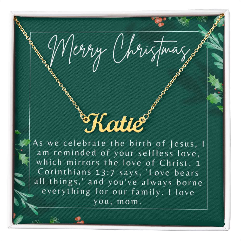 Personalised Name Necklace For Mom ~1 Corinthians 13:7~ (Horizontal)