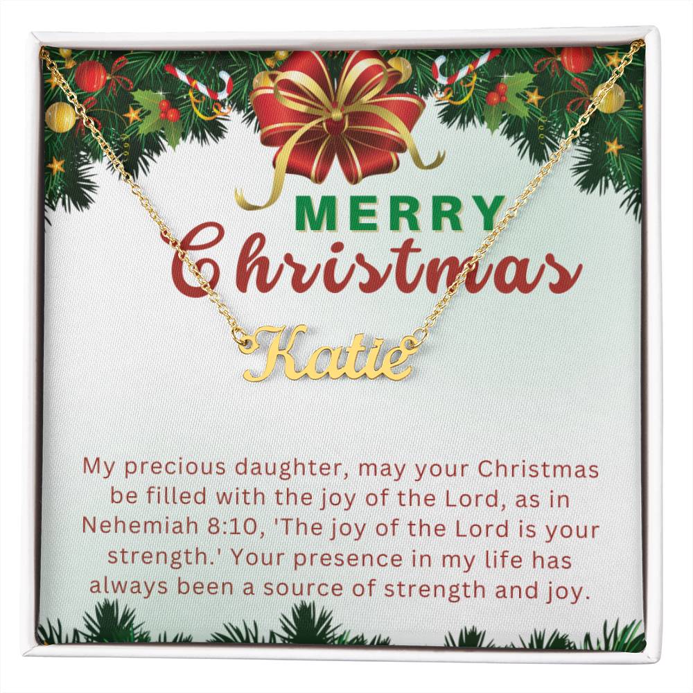 Personalised Name Necklace For Daughter ~Nehemiah 8:10~ (Horizontal)