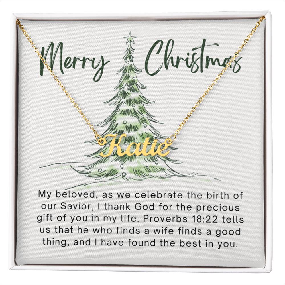 Personalised Name Necklace For Wife ~Proverbs 18:22~ (Horizontal)