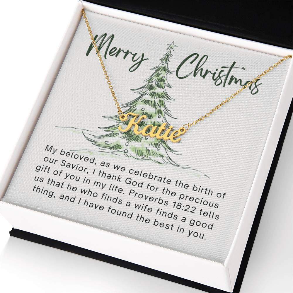 Personalised Name Necklace For Wife ~Proverbs 18:22~ (Horizontal)