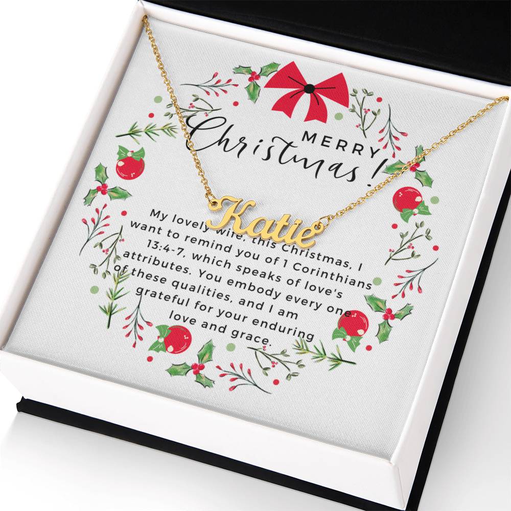 Personalised Name Necklace For Wife ~1 Corinthians 13:4-7~ (Horizontal)