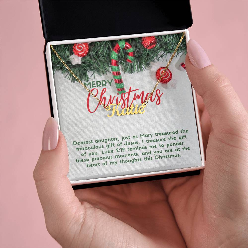 Personalised Name Necklace For Daughter ~Luke 2:19~ (Horizontal)