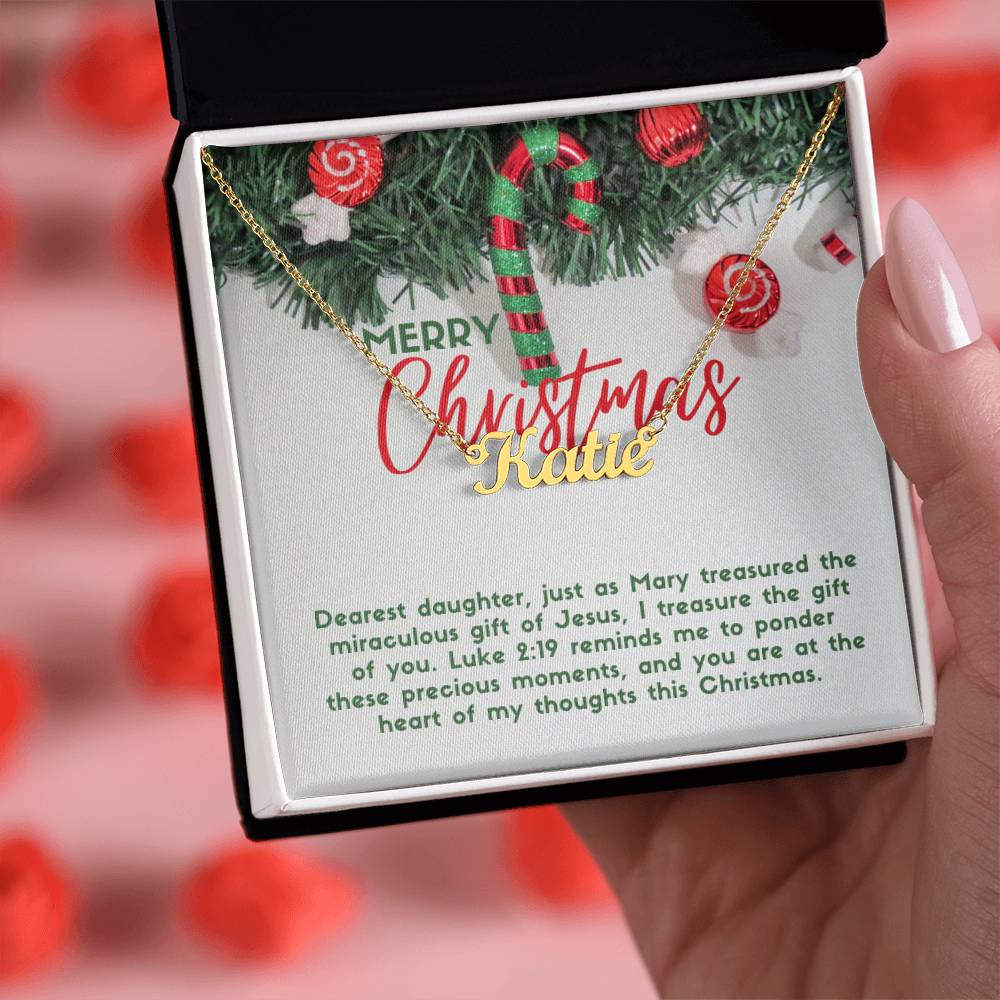 Personalised Name Necklace For Daughter ~Luke 2:19~ (Horizontal)