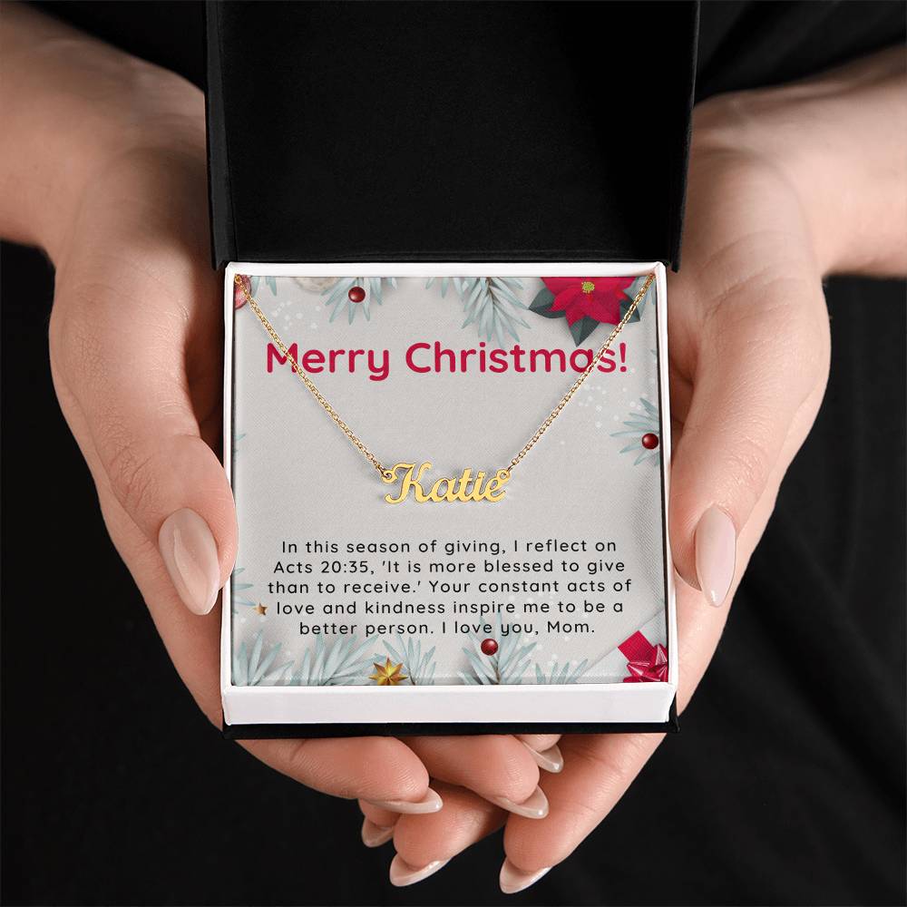 Personalised Name Necklace For Mom ~Acts 20:35~ (Horizontal)