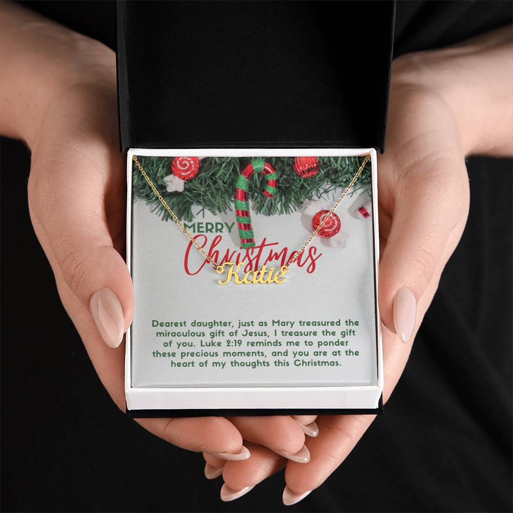 Personalised Name Necklace For Daughter ~Luke 2:19~ (Horizontal)