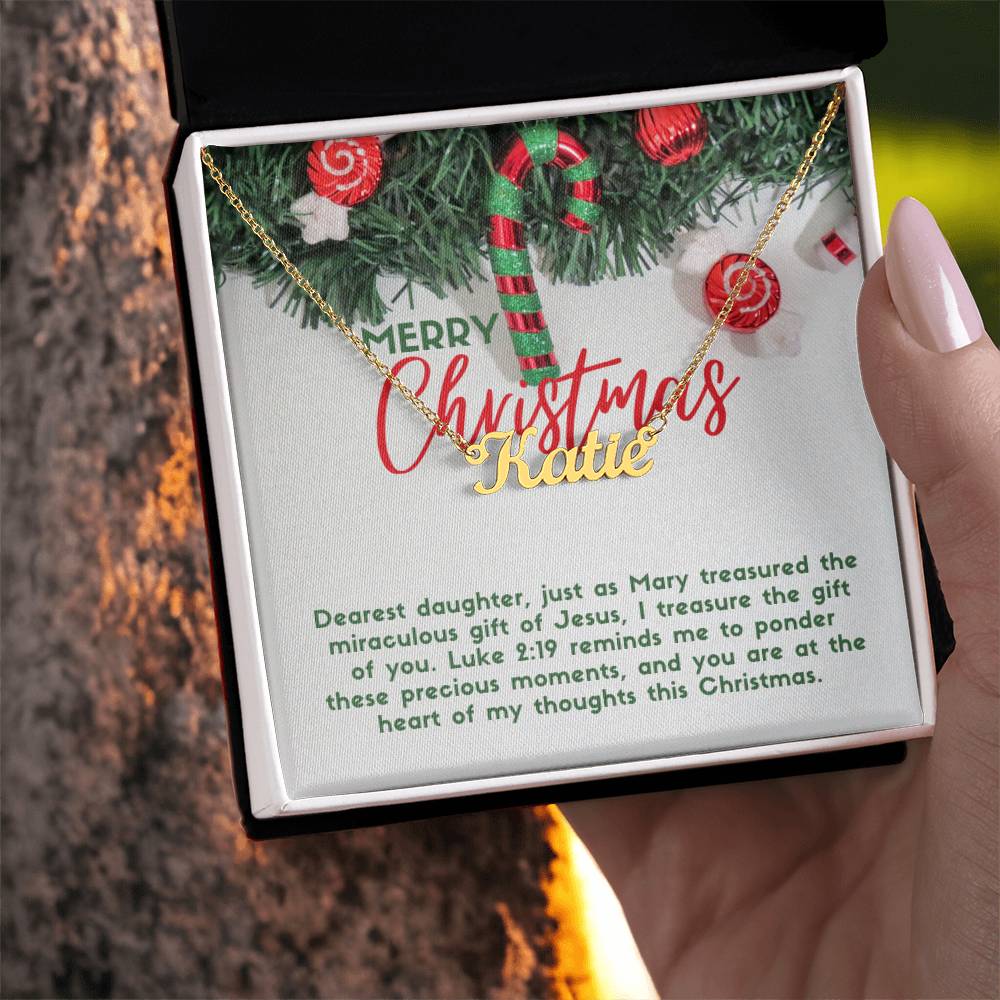 Personalised Name Necklace For Daughter ~Luke 2:19~ (Horizontal)