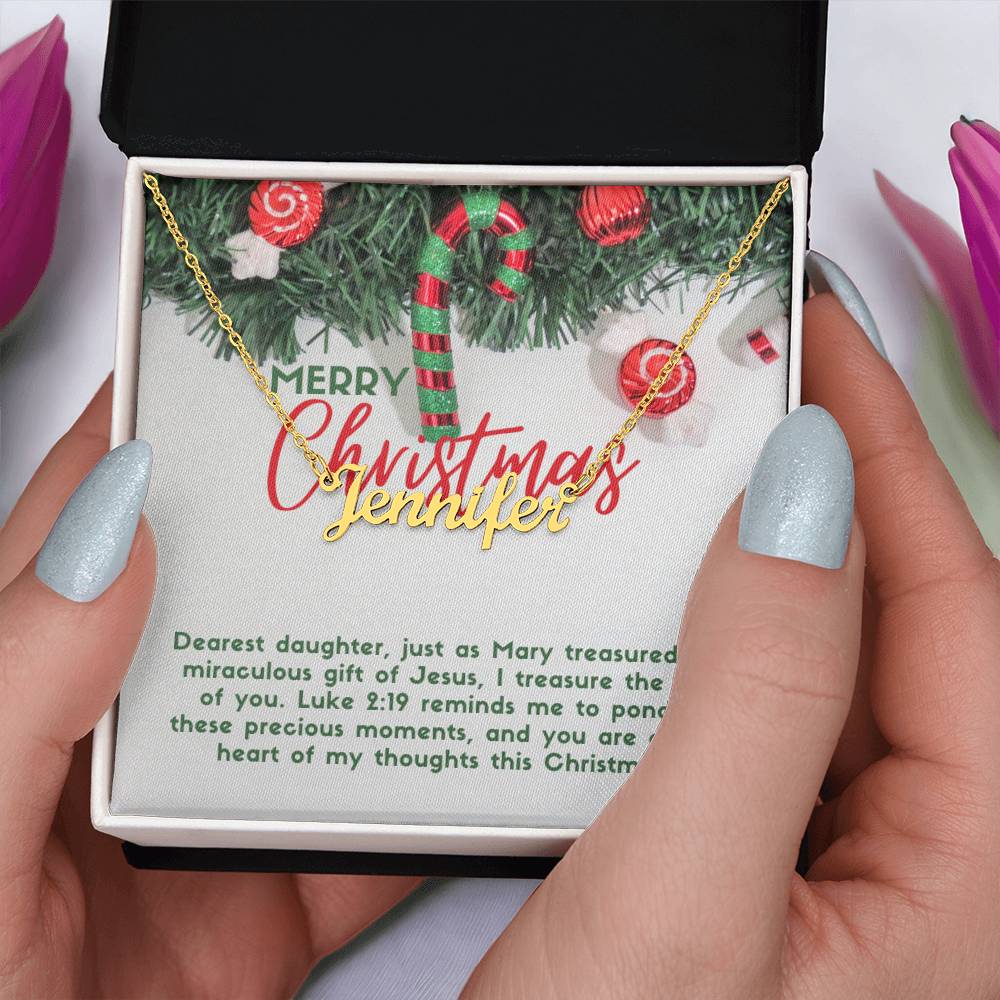 Personalised Name Necklace For Daughter ~Luke 2:19~ (Horizontal)