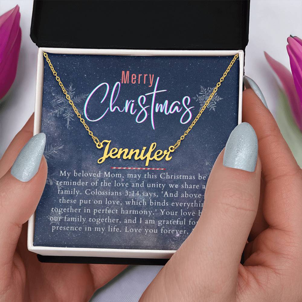 Personalised Name Necklace For Mom ~Colossians 3:14~ (Horizontal)