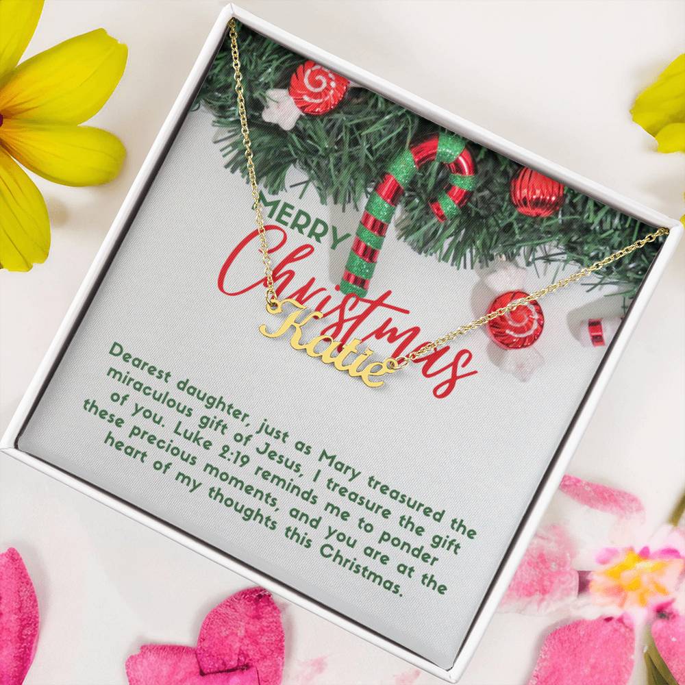 Personalised Name Necklace For Daughter ~Luke 2:19~ (Horizontal)