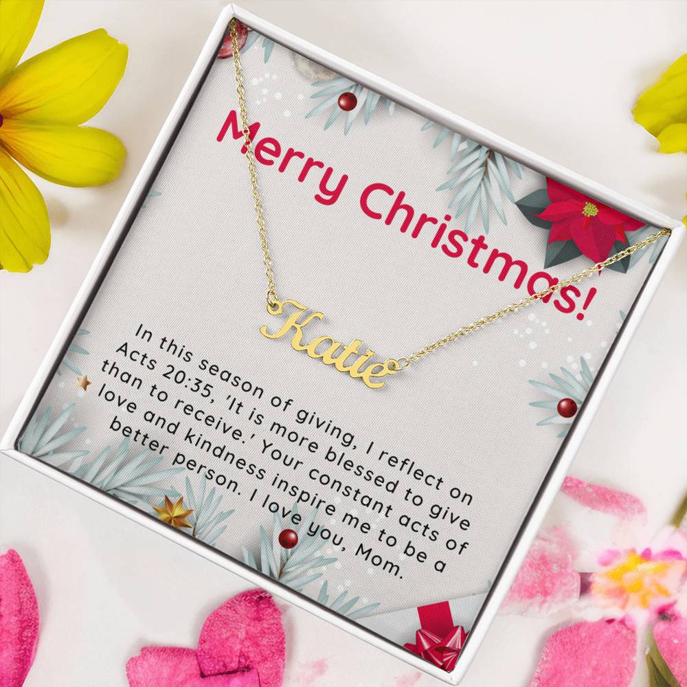 Personalised Name Necklace For Mom ~Acts 20:35~ (Horizontal)