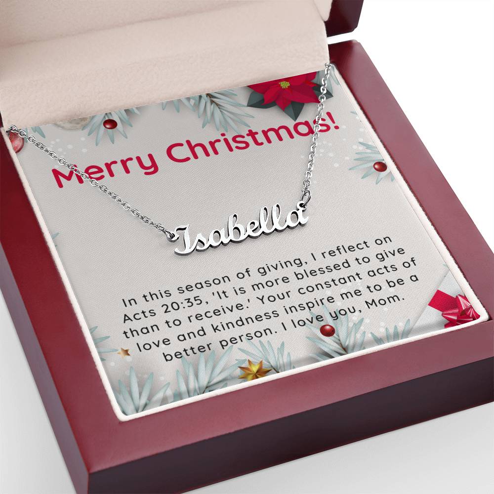 Personalised Name Necklace For Mom ~Acts 20:35~ (Horizontal)