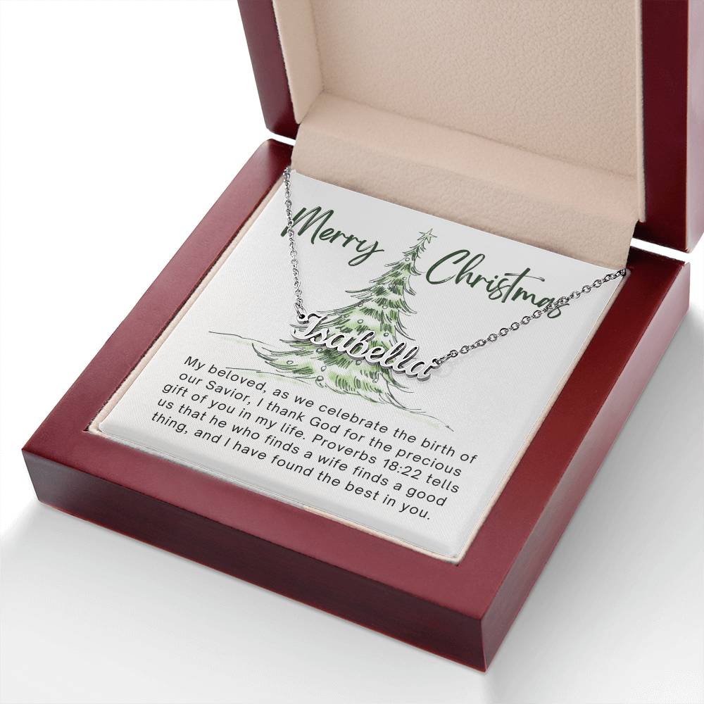 Personalised Name Necklace For Wife ~Proverbs 18:22~ (Horizontal)