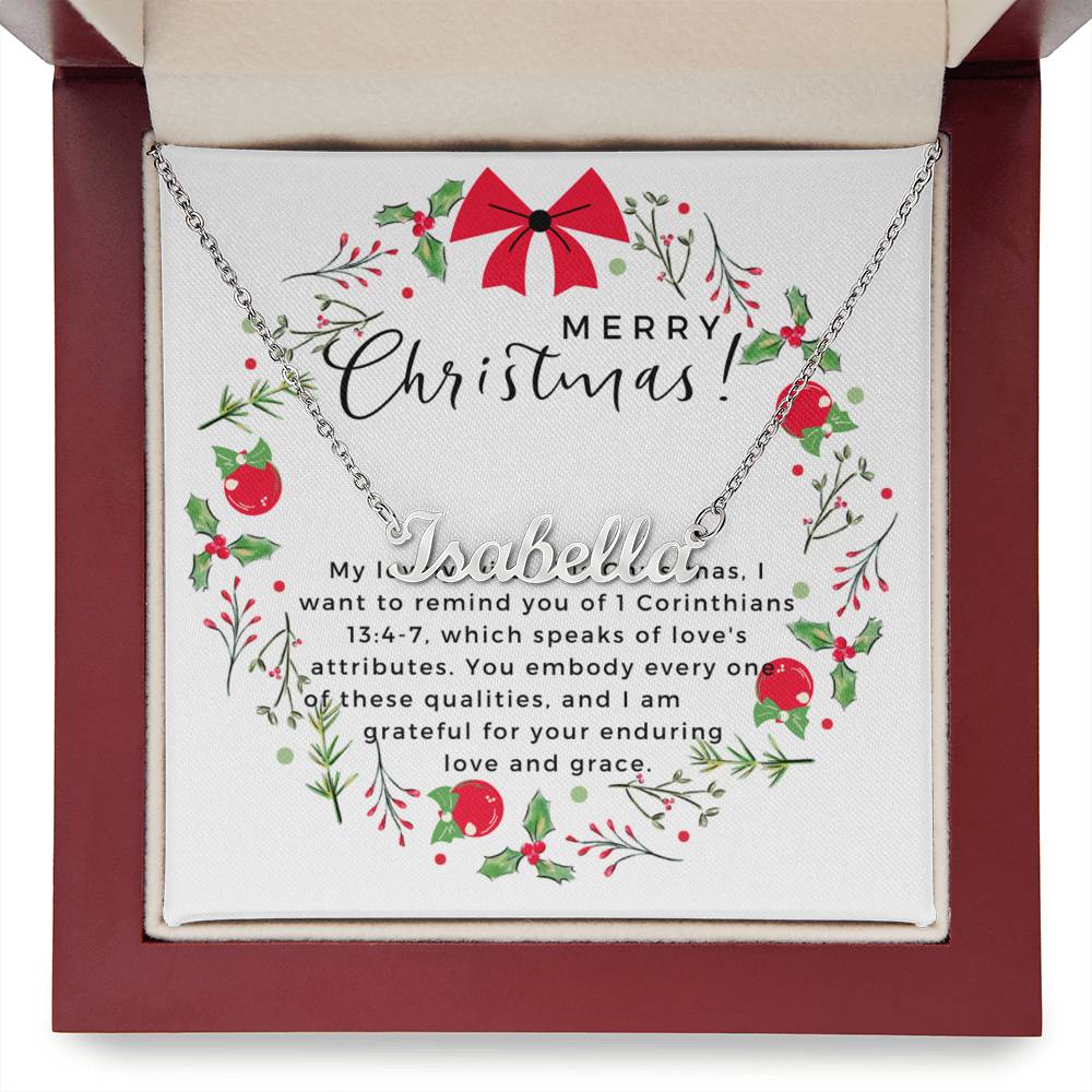 Personalised Name Necklace For Wife ~1 Corinthians 13:4-7~ (Horizontal)